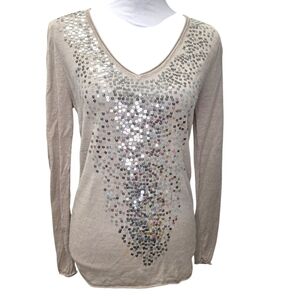 Joan Vass Beige Sequin Sweater Women's Size Small